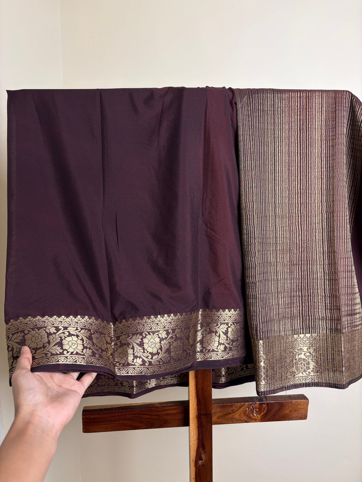 Crape Silk - Orange & Coffee Brown