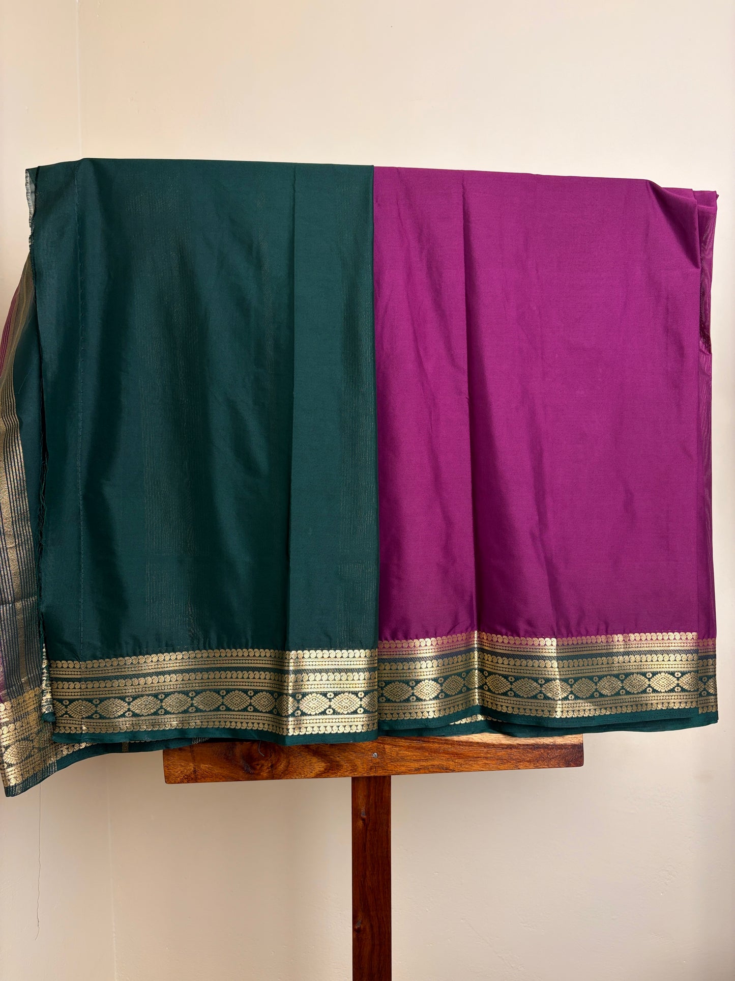 Premium Crape Silk - Purple & Bottle Green