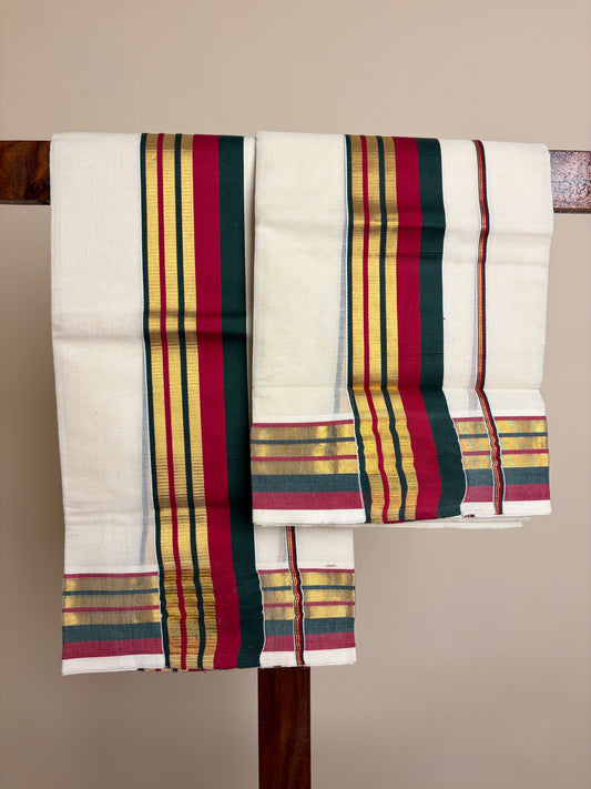 Set Mundu - Red & Green