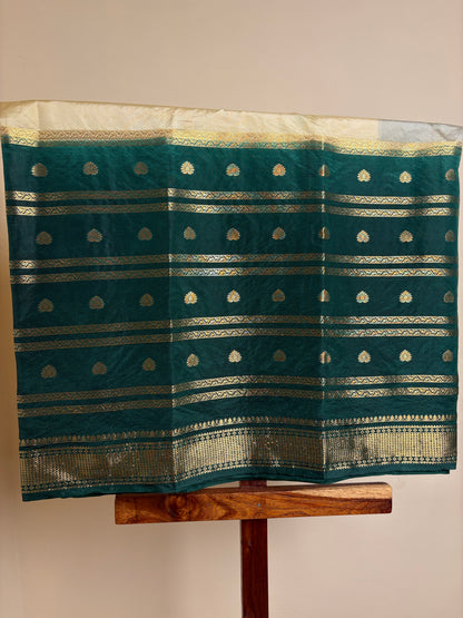Semi Silk - Bottle Green & Cream