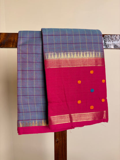 Premium Vintage Kanchi - Teal Blue & Pink dual tone checks