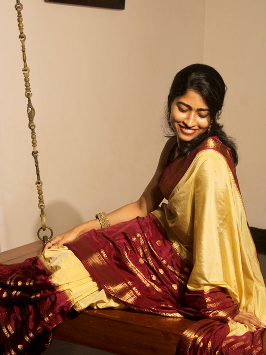 Semi Silk - Burgandy & Cream