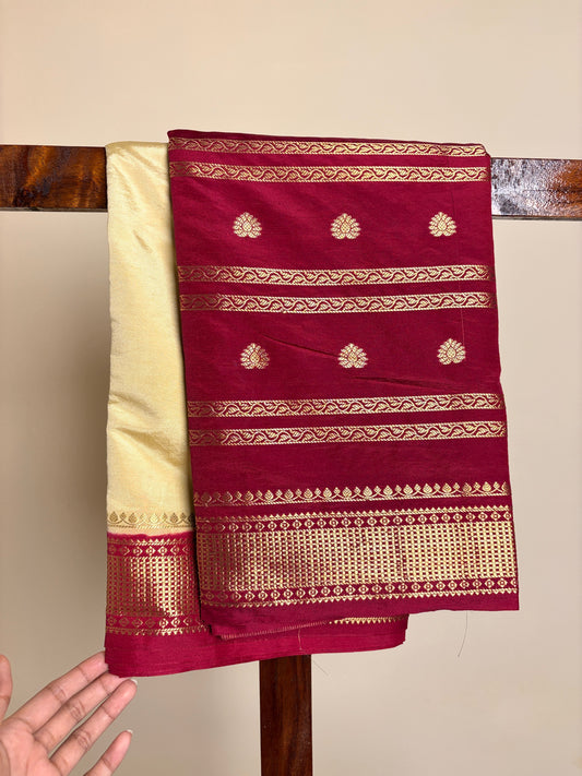 Semi Silk - Burgandy & Cream