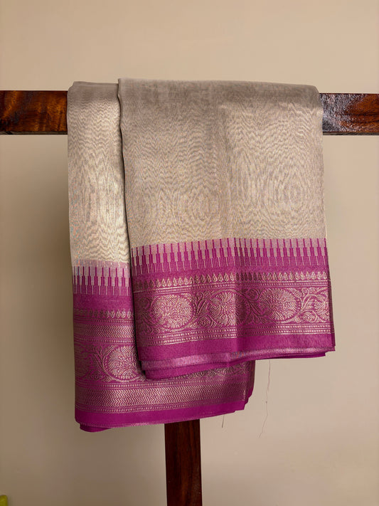 Tissue Banarasi - Beige & Pink