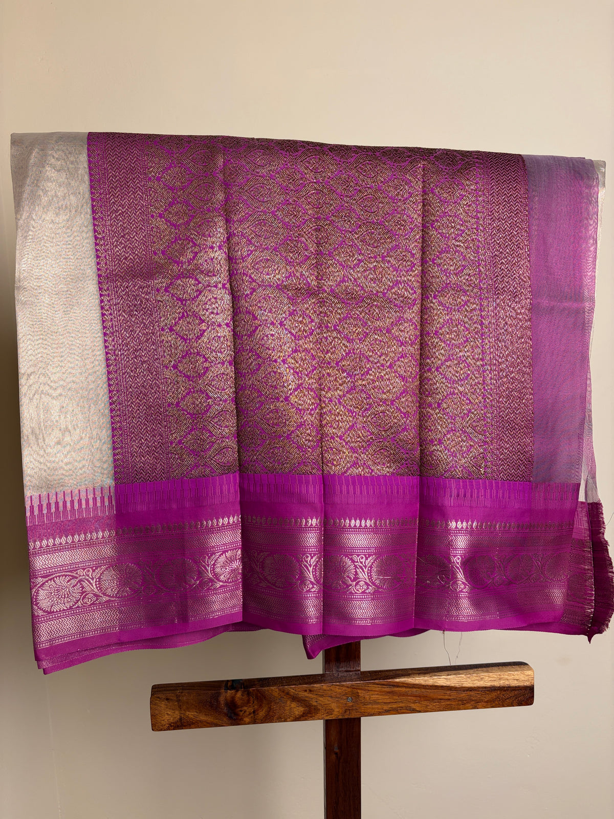Tissue Banarasi - Beige & Pink