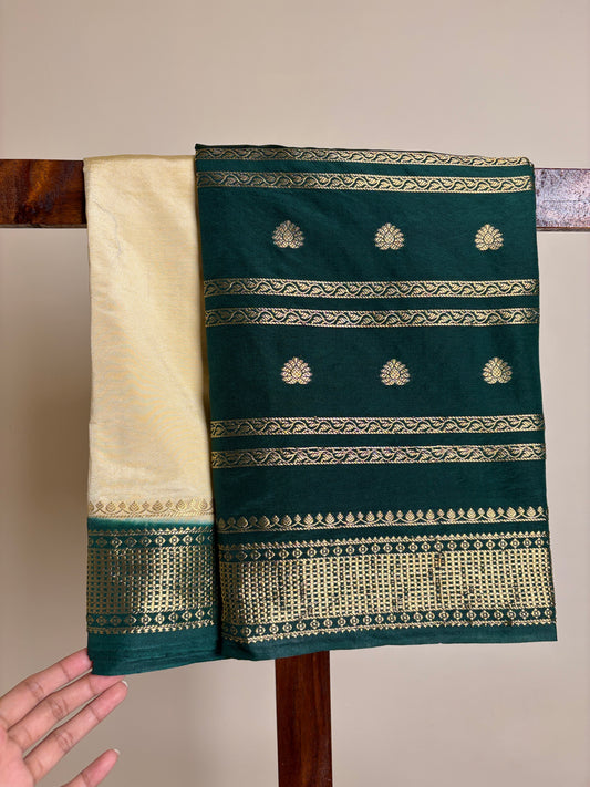 Semi Silk - Bottle Green & Cream