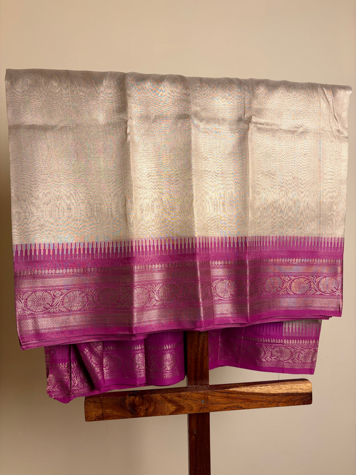 Tissue Banarasi - Beige & Pink
