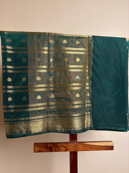 Semi Silk - Bottle Green & Cream