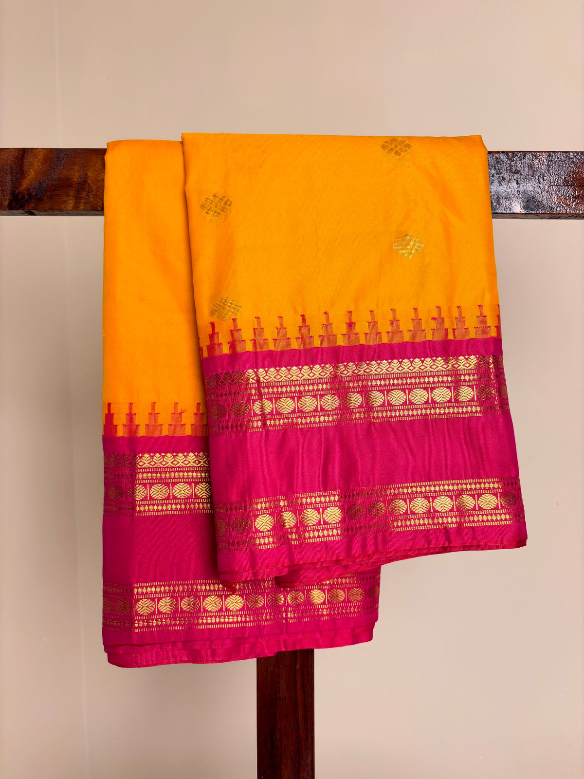 Premium Semi Silk - Mango yellow & Rani pink