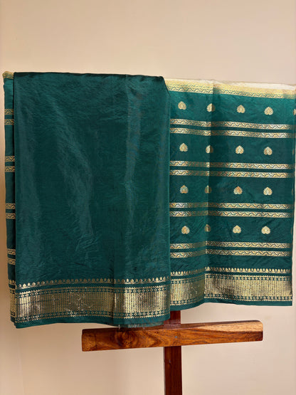 Semi Silk - Bottle Green & Cream