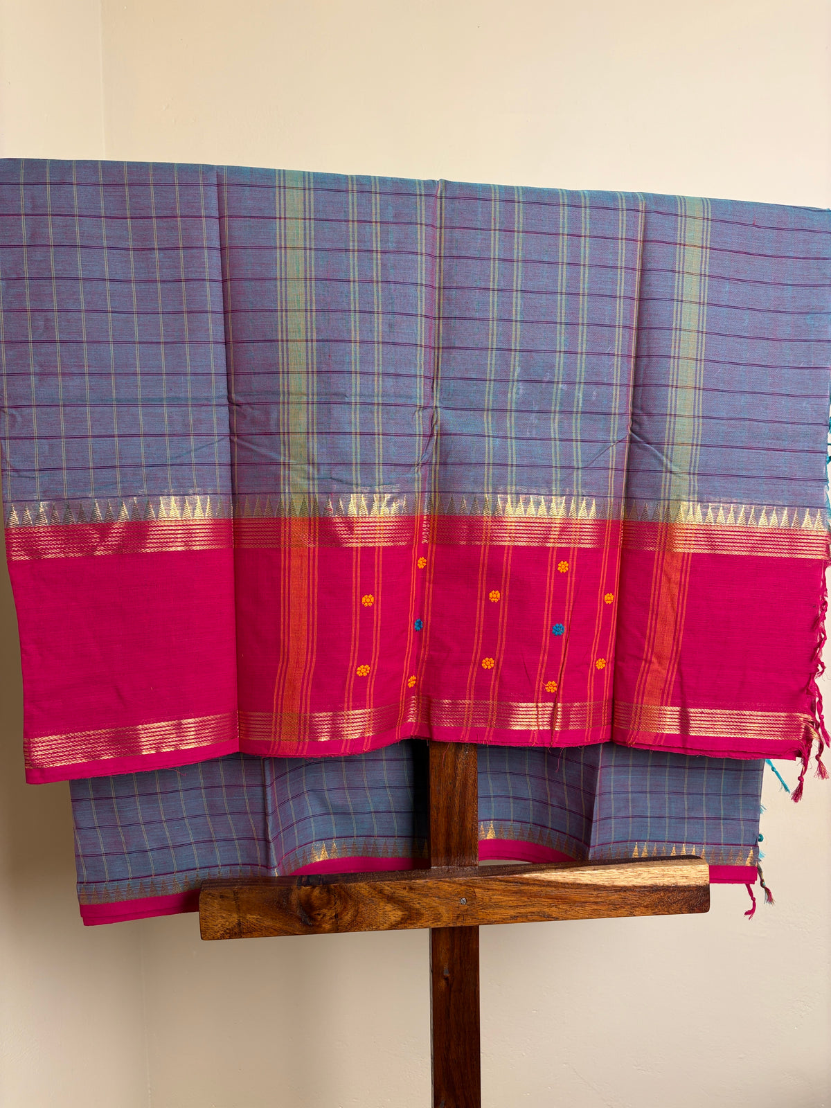 Premium Vintage Kanchi - Teal Blue & Pink dual tone checks