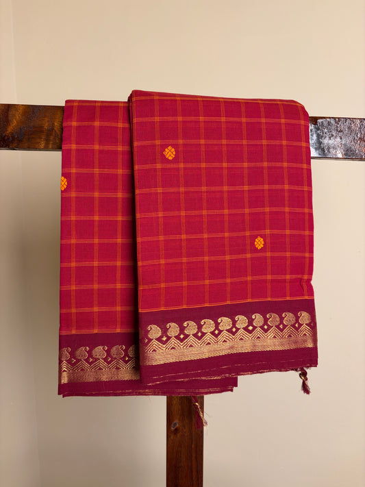 Premium Vintage Kanchi - Deep Red checks