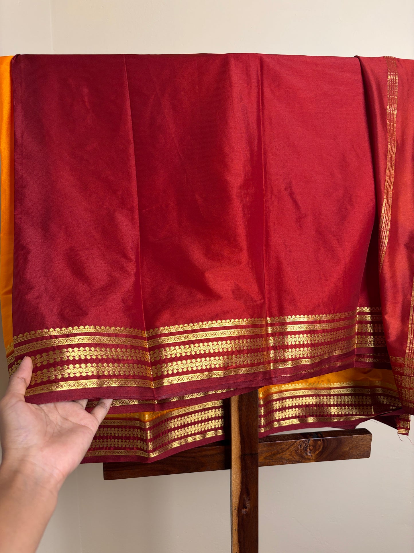 Premium Crape Silk - Mango Yellow & Maroon
