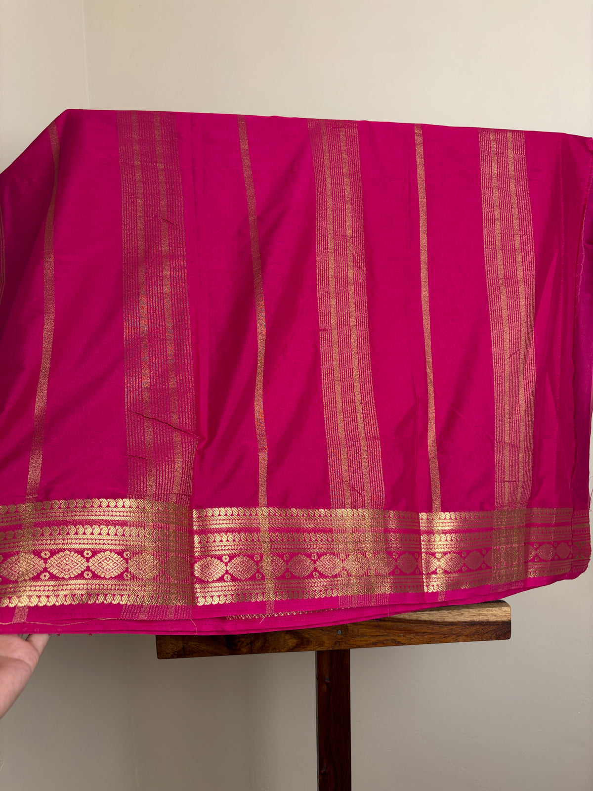 Premium Crape Silk - Bottle Green & Pink