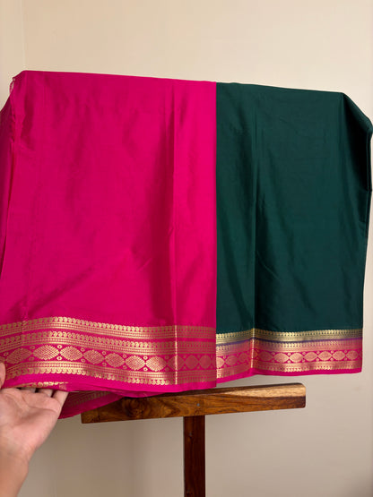 Premium Crape Silk - Bottle Green & Pink