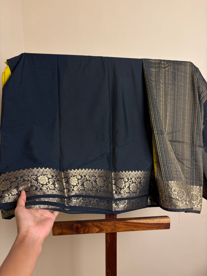 Crape Silk - Lemon Yellow & Black