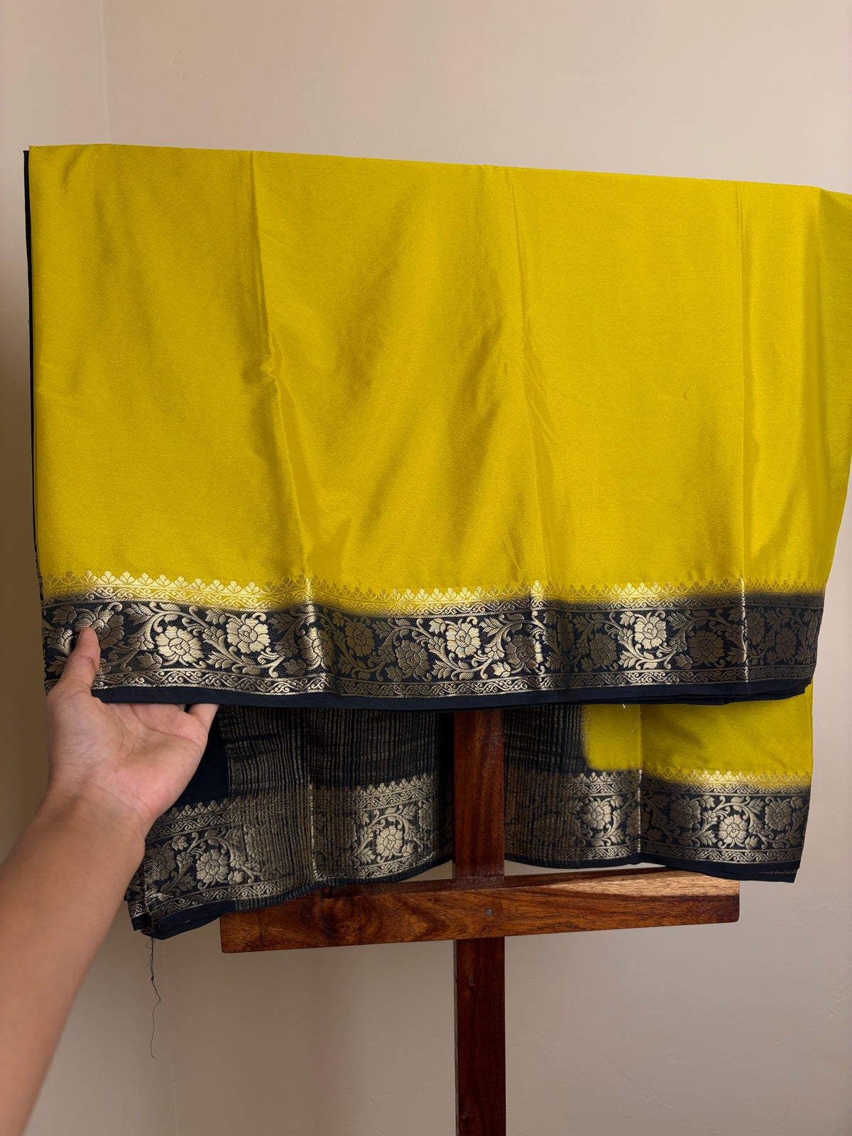 Crape Silk - Lemon Yellow & Black