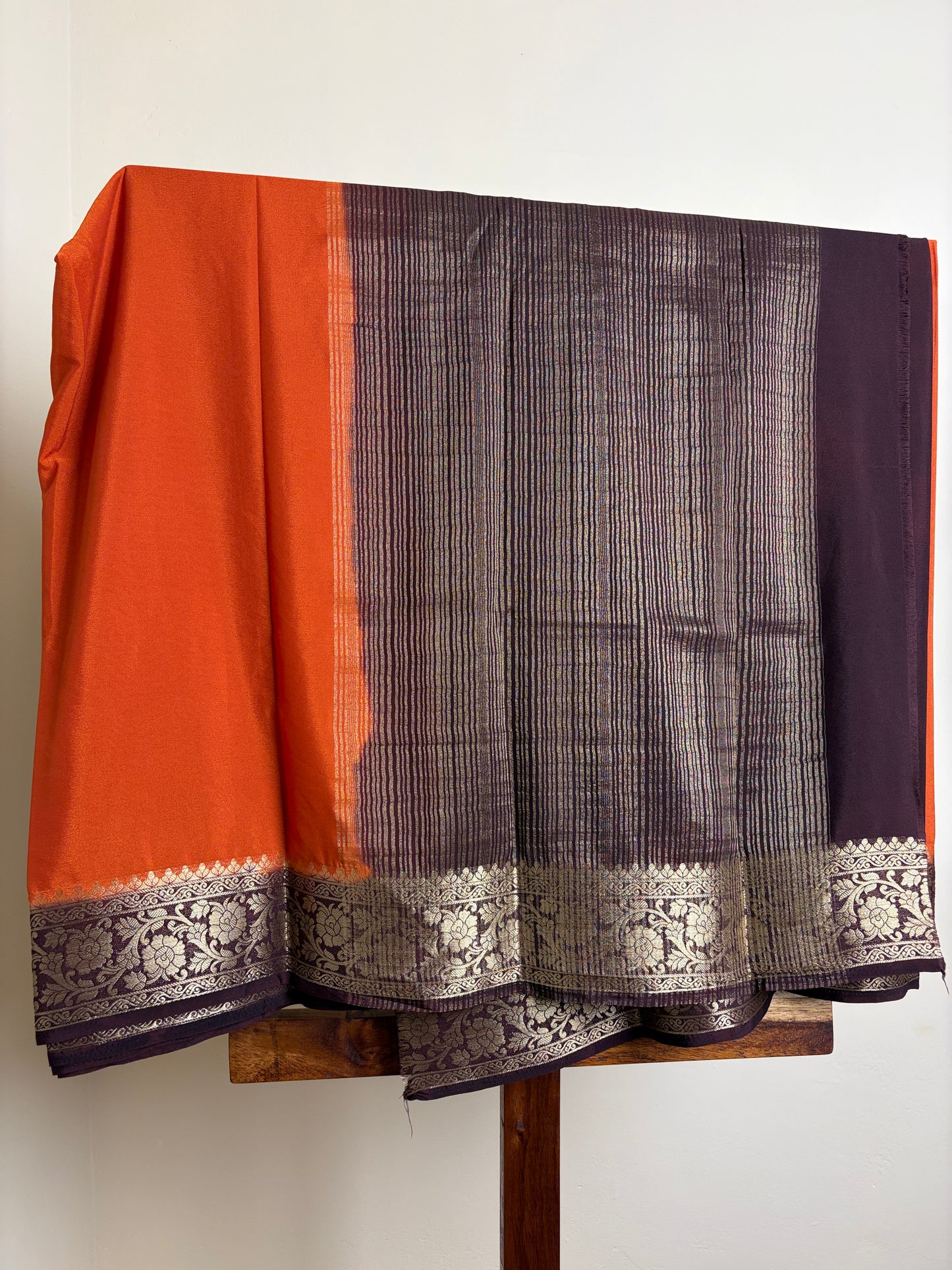 Crape Silk - Orange & Coffee Brown