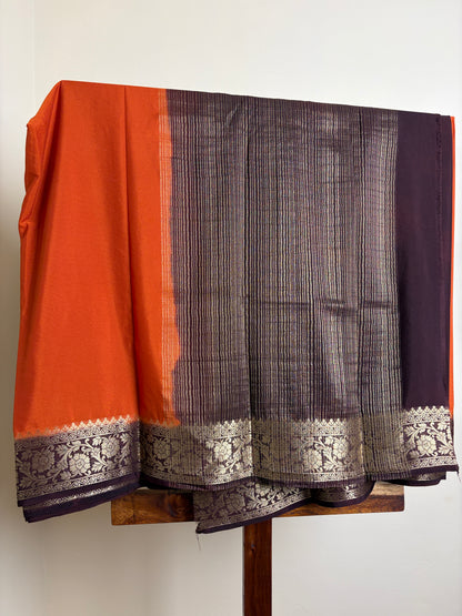Crape Silk - Orange & Coffee Brown