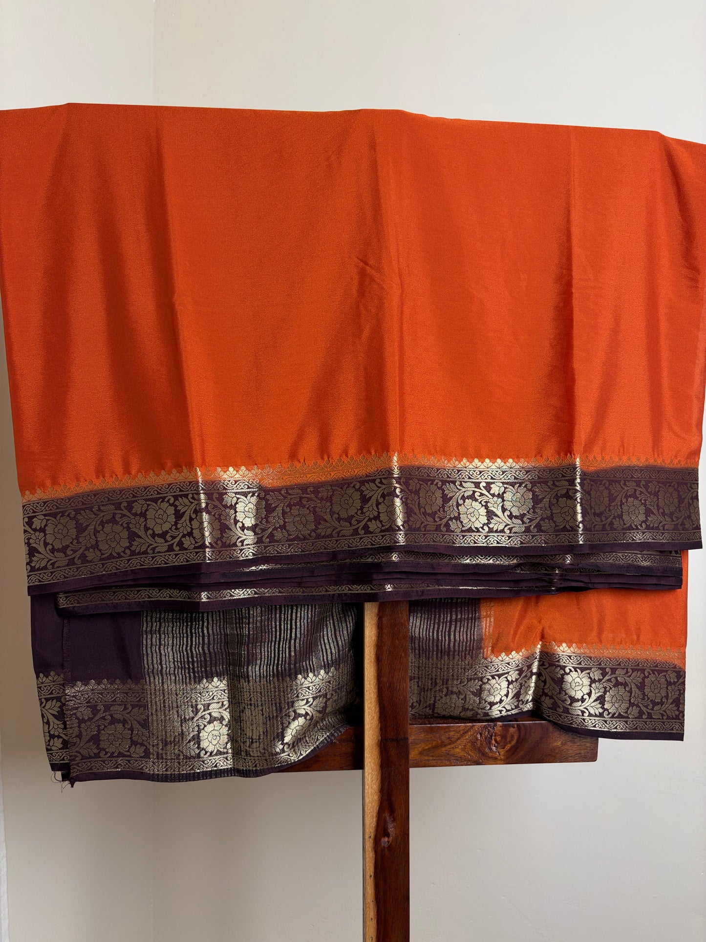 Crape Silk - Orange & Coffee Brown