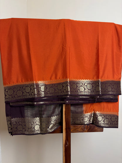 Crape Silk - Orange & Coffee Brown