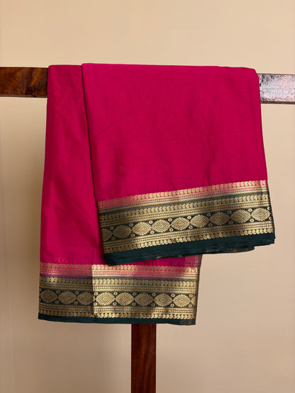Premium Crape Silk - Hot Pink & Bottle Green