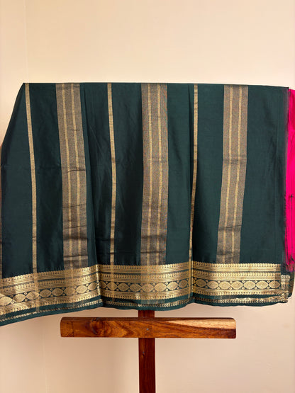 Premium Crape Silk - Hot Pink & Bottle Green