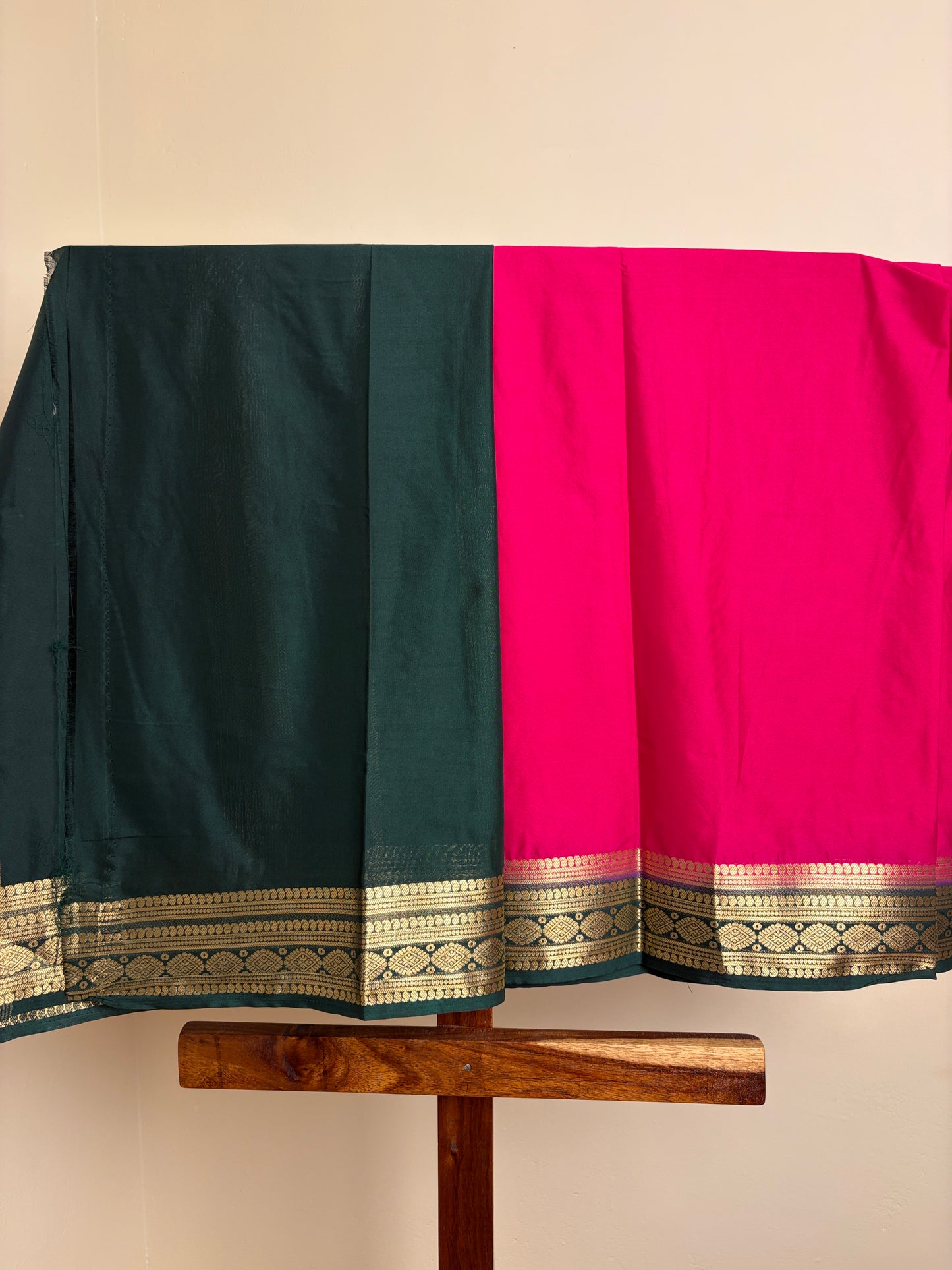 Premium Crape Silk - Hot Pink & Bottle Green