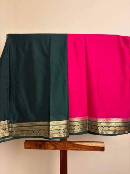 Premium Crape Silk - Hot Pink & Bottle Green