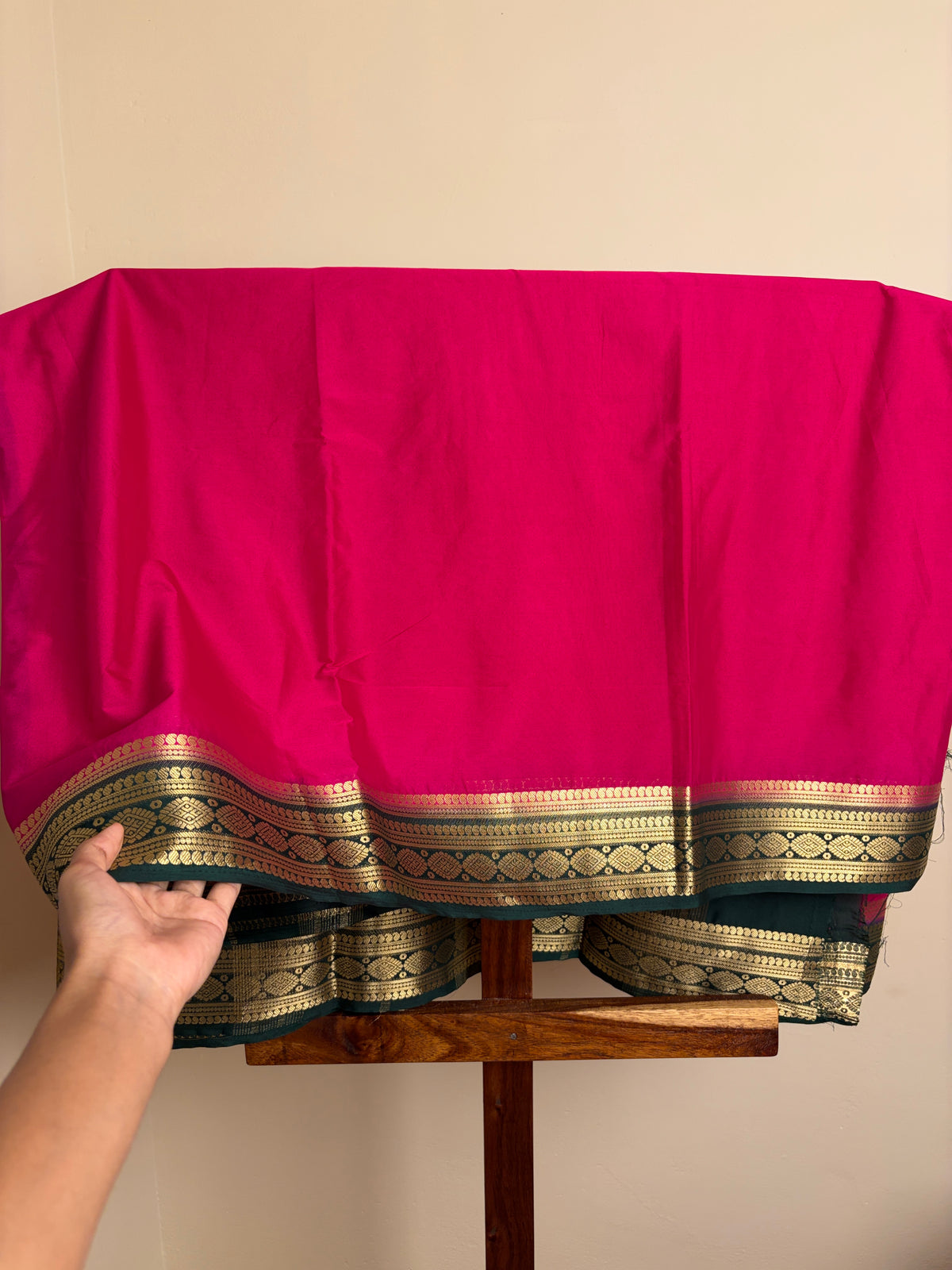 Premium Crape Silk - Hot Pink & Bottle Green