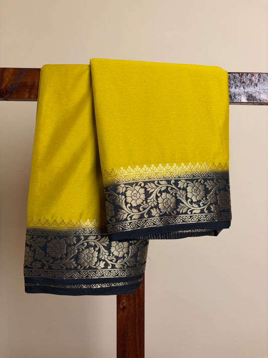 Crape Silk - Lemon Yellow & Black