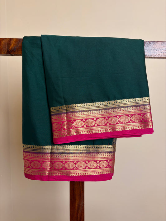 Premium Crape Silk - Bottle Green & Pink
