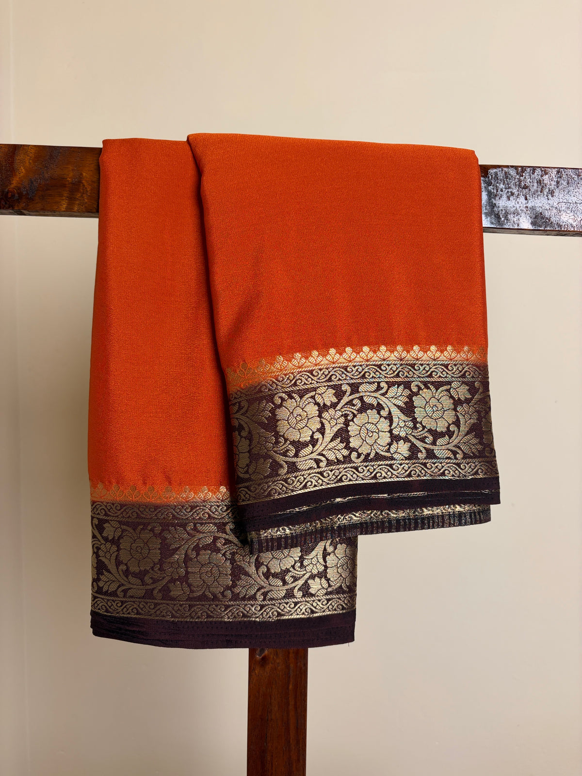 Crape Silk - Orange & Coffee Brown