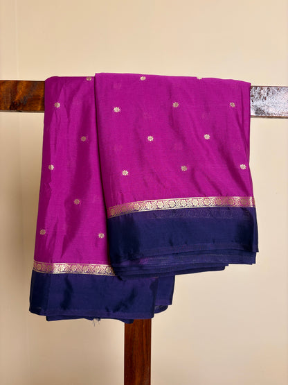 Crape Silk - Magenta & Navy Blue