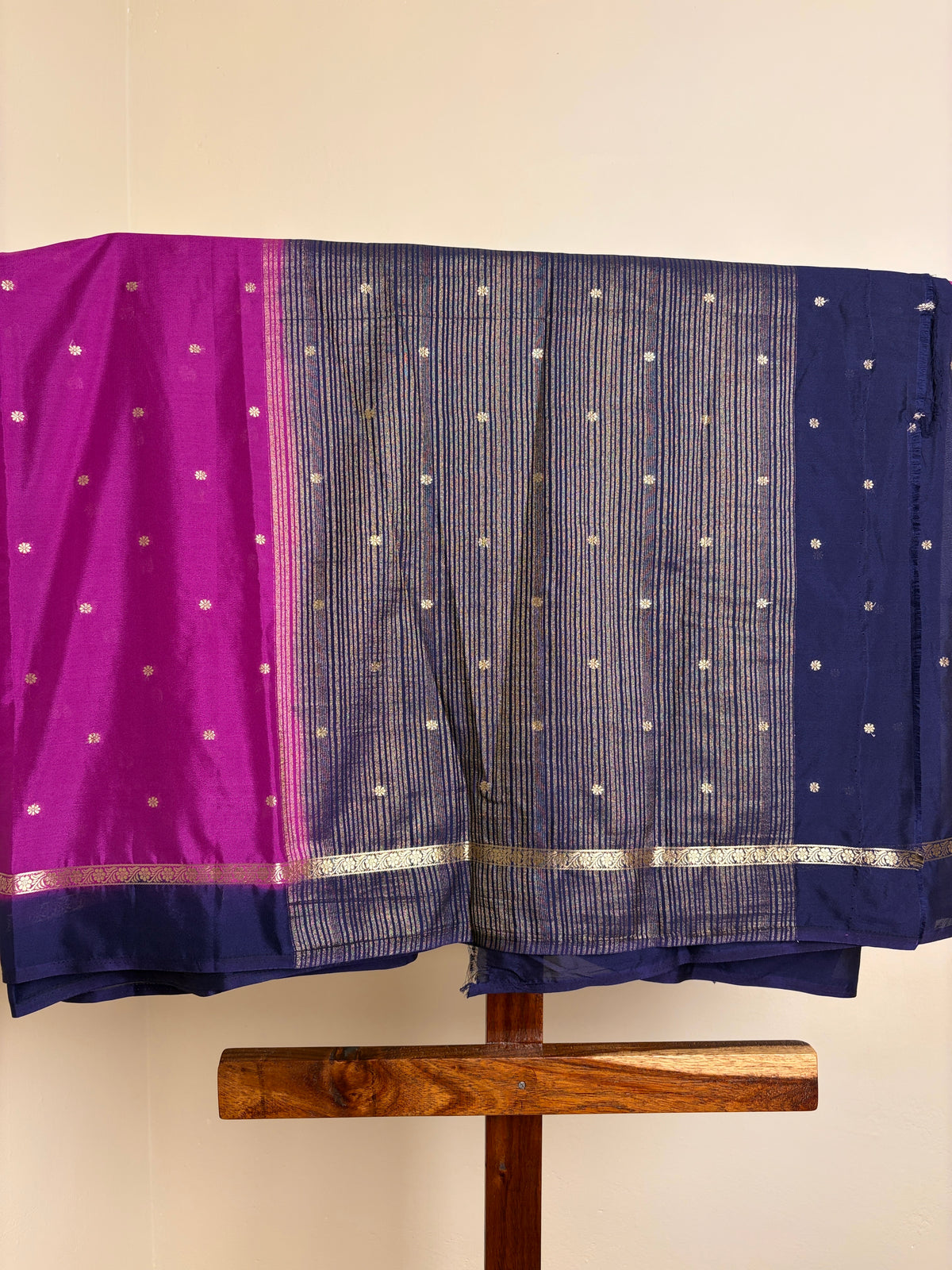 Crape Silk - Magenta & Navy Blue
