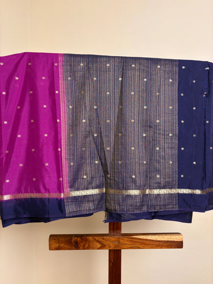 Crape Silk - Magenta & Navy Blue