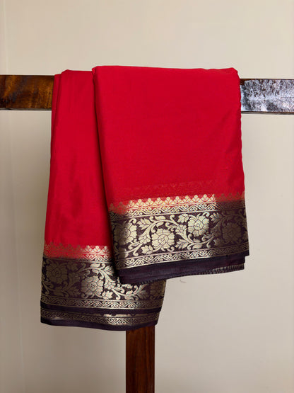 Crape Silk - Ruby Red & Brown