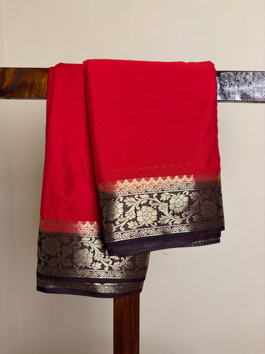 Crape Silk - Ruby Red & Brown