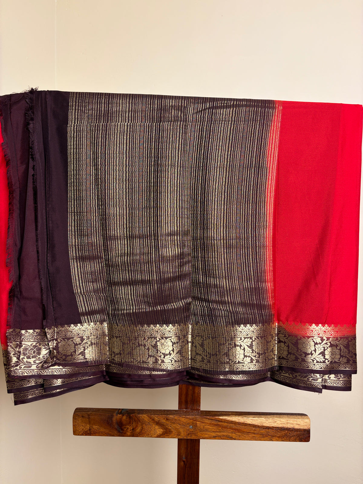 Crape Silk - Ruby Red & Brown