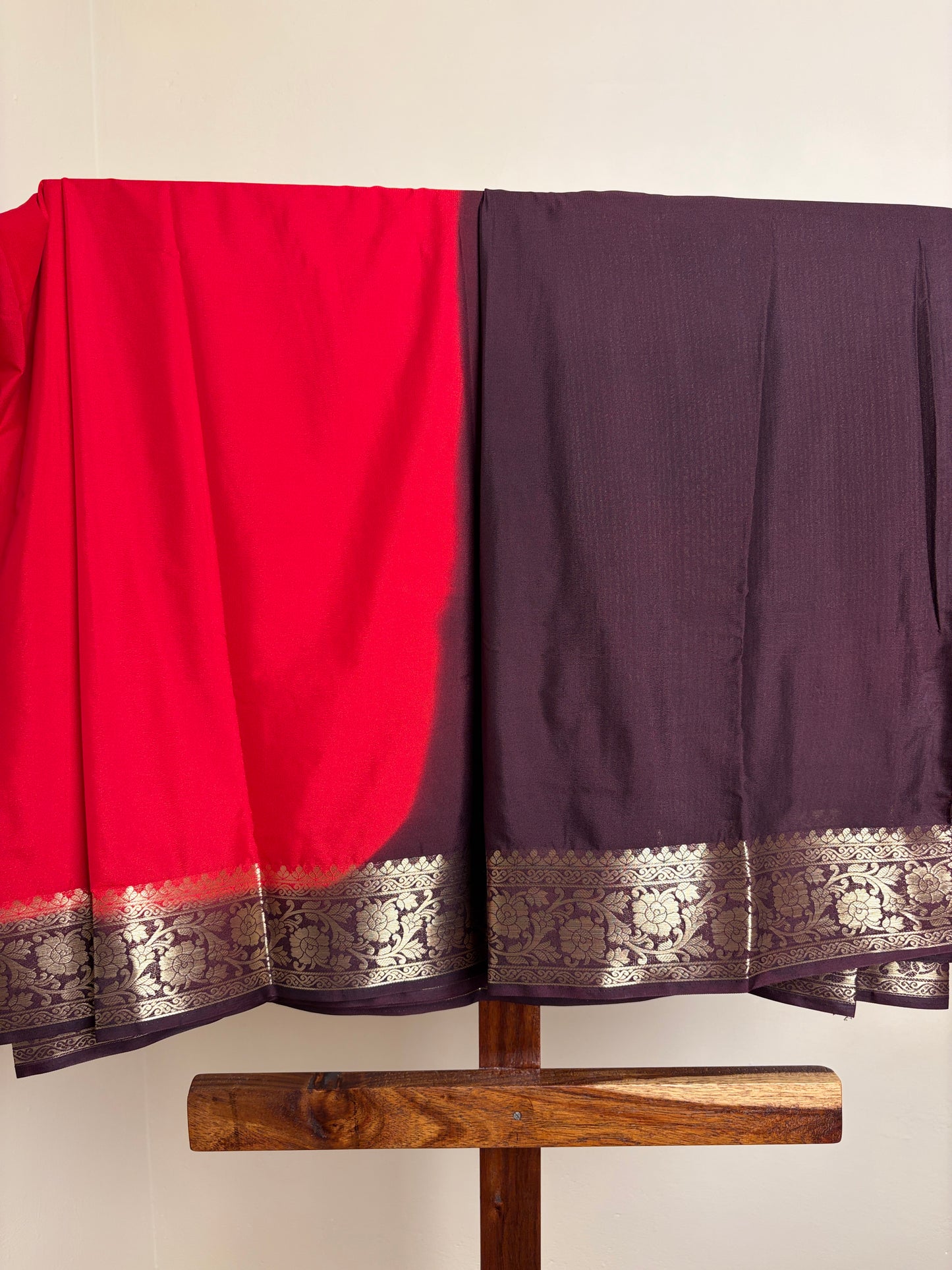 Crape Silk - Ruby Red & Brown
