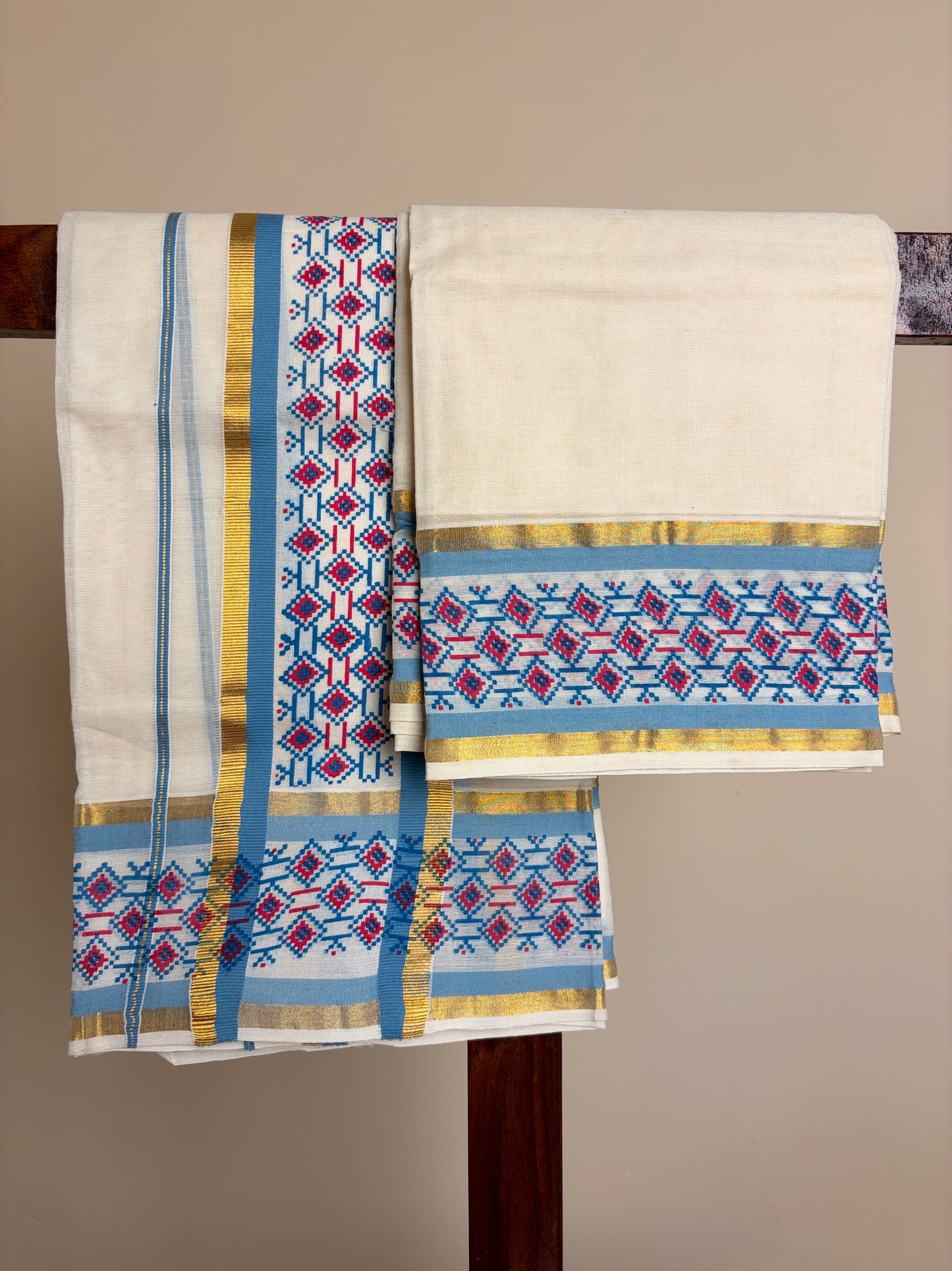 Set Mundu - Blue & Pink
