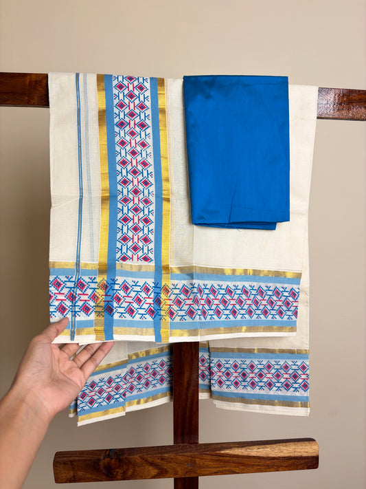 Set Mundu - Blue & Pink