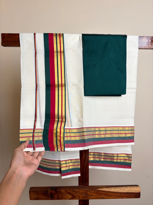 Set Mundu - Red & Green