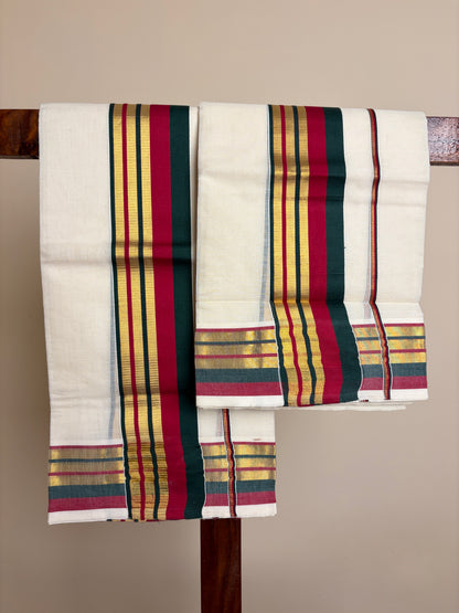 Set Mundu - Red & Green