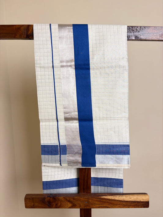 Set Saree - Blue & Silver
