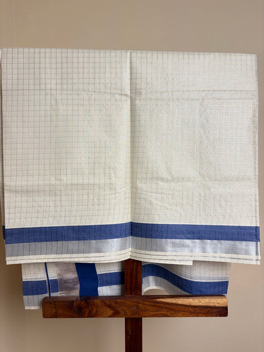 Set Saree - Blue & Silver